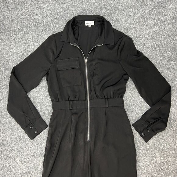 Superdown Jazmin Zip Up Jumpsuit Womens S Small Black Belted Waist Elastic Leg - Picture 4 of 14